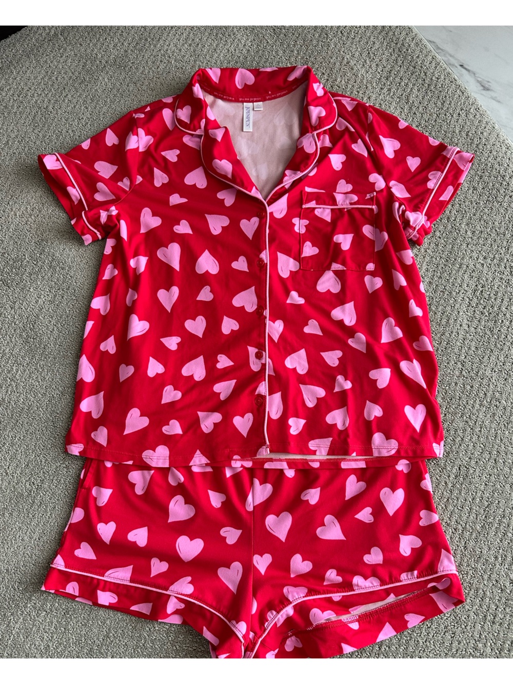 Women’s Red Heart-Print Pajama Set